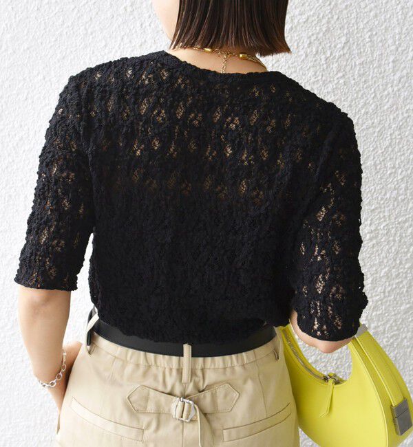 SHIPS for women「〈手洗い可能〉ラッセル レース クルーネック 5分袖 カットソー」|Tシャツ・カットソー|