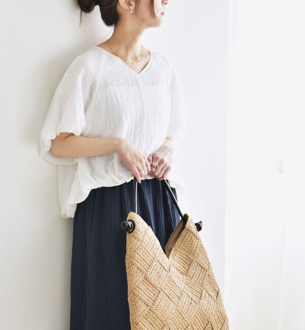 quaranciel「quaranciel:〈洗濯機可能〉シアー ストライプ ギャザーフレア スカート & ブラウス セット」|ワンピース|