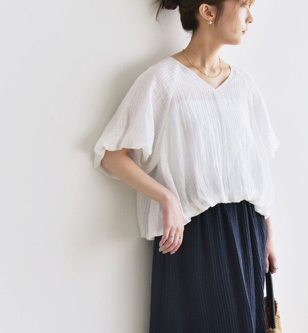 quaranciel「quaranciel:〈洗濯機可能〉シアー ストライプ ギャザーフレア スカート & ブラウス セット」|ワンピース|