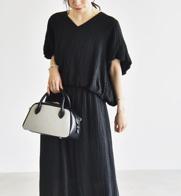 quaranciel「quaranciel:〈洗濯機可能〉シアー ストライプ ギャザーフレア スカート & ブラウス セット」|ワンピース|