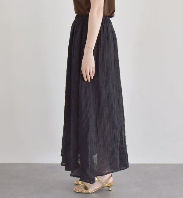 quaranciel「quaranciel:〈洗濯機可能〉シアー ストライプ ギャザーフレア スカート & ブラウス セット」|ワンピース|