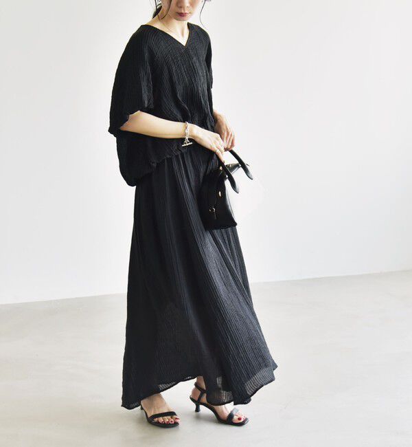 quaranciel「quaranciel:〈洗濯機可能〉シアー ストライプ ギャザーフレア スカート & ブラウス セット」|ワンピース|