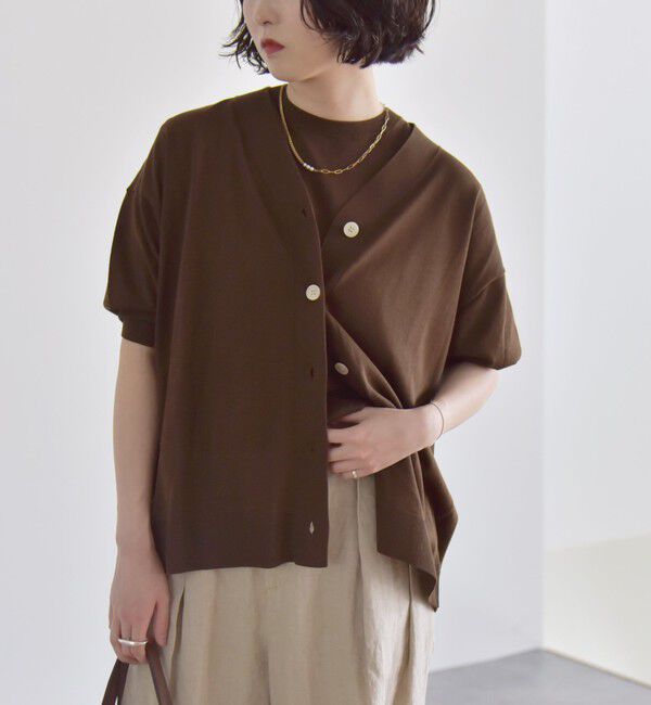 quaranciel「quaranciel:〈接触冷感/手洗い可能〉ワイド Vネック ハーフスリーブ シアー カーディガン」|カーディガン|