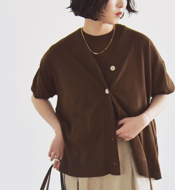 quaranciel「quaranciel:〈接触冷感/手洗い可能〉ワイド Vネック ハーフスリーブ シアー カーディガン」|カーディガン|