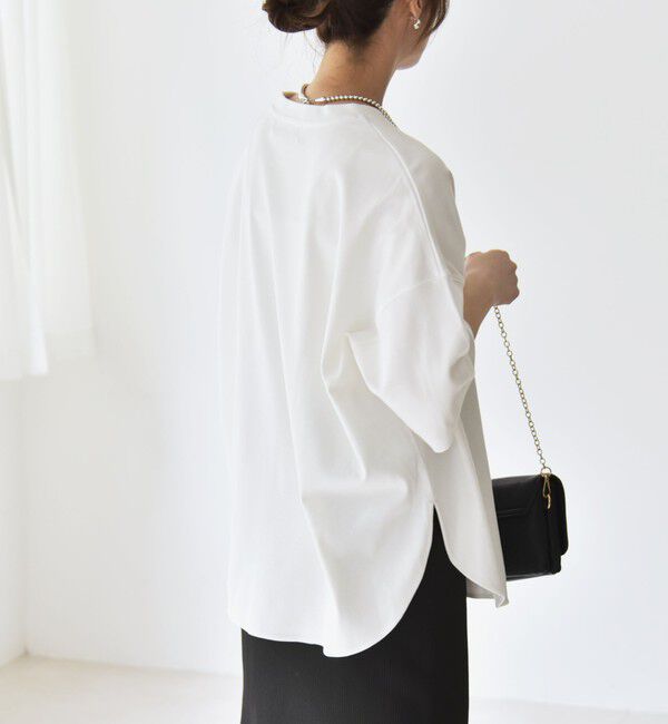 quaranciel「quaranciel:〈接触冷感/汗染み防止加工/洗濯機可能〉ラウンドヘム クルー ビッグ TEE」|Tシャツ・カットソー|