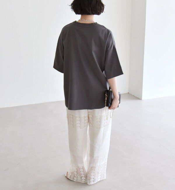 quaranciel「quaranciel:〈接触冷感/汗染み防止加工/洗濯機可能〉ラウンドヘム クルー ビッグ TEE」|Tシャツ・カットソー|