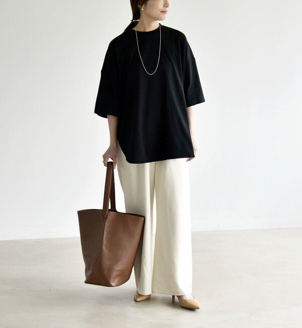 quaranciel「quaranciel:〈接触冷感/汗染み防止加工/洗濯機可能〉ラウンドヘム クルー ビッグ TEE」|Tシャツ・カットソー|