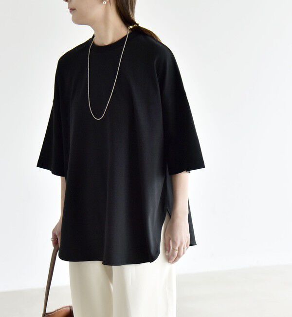 quaranciel「quaranciel:〈接触冷感/汗染み防止加工/洗濯機可能〉ラウンドヘム クルー ビッグ TEE」|Tシャツ・カットソー|