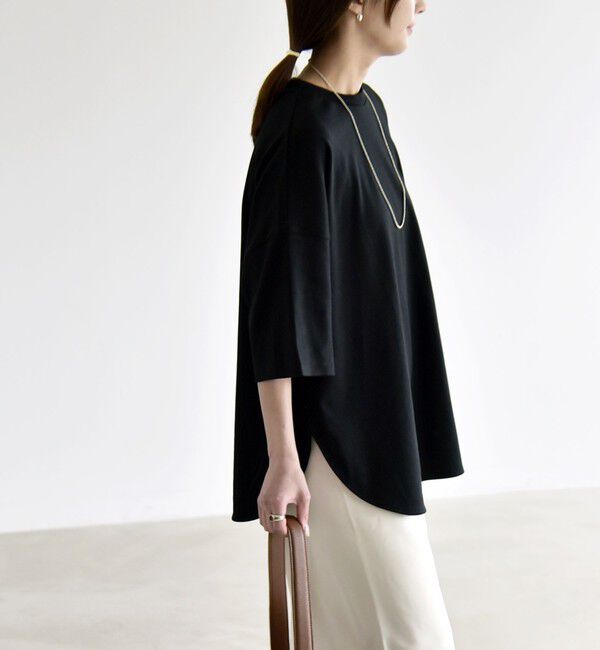 quaranciel「quaranciel:〈接触冷感/汗染み防止加工/洗濯機可能〉ラウンドヘム クルー ビッグ TEE」|Tシャツ・カットソー|