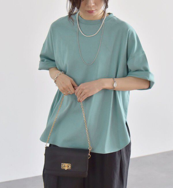 quaranciel「quaranciel:〈接触冷感/汗染み防止加工/洗濯機可能〉ラウンドヘム クルー ビッグ TEE」|Tシャツ・カットソー|