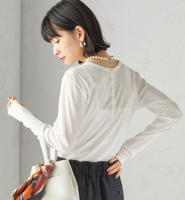 SHIPS for women「【SHIPS別注】miller: シアー ヘンリー ネック ロング スリーブ TEE」|Tシャツ・カットソー|ホワイト