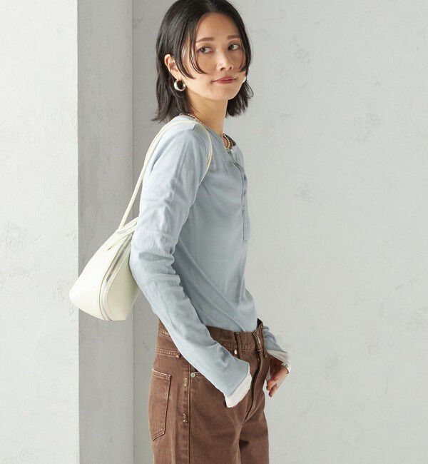 SHIPS for women「【SHIPS別注】miller: シアー ヘンリー ネック ロング スリーブ TEE」|Tシャツ・カットソー|