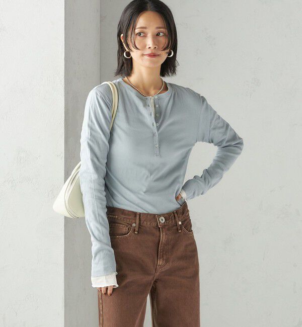 SHIPS for women「【SHIPS別注】miller: シアー ヘンリー ネック ロング スリーブ TEE」|Tシャツ・カットソー|