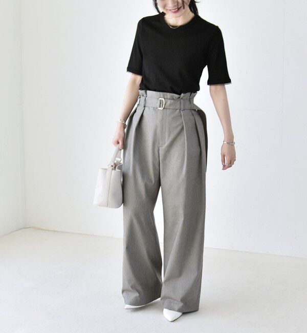 quaranciel「《一部追加予約》quaranciel:〈洗濯機可能〉ハンサム ハイウエスト ベルト ワイド パンツ」|その他|