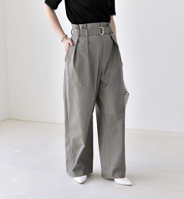 quaranciel「《一部追加予約》quaranciel:〈洗濯機可能〉ハンサム ハイウエスト ベルト ワイド パンツ」|その他|