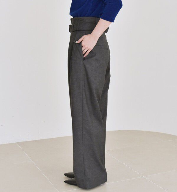 quaranciel「《一部追加予約》quaranciel:〈洗濯機可能〉ハンサム ハイウエスト ベルト ワイド パンツ」|その他|