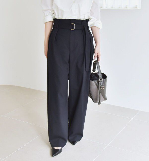 quaranciel「《一部追加予約》quaranciel:〈洗濯機可能〉ハンサム ハイウエスト ベルト ワイド パンツ」|その他|