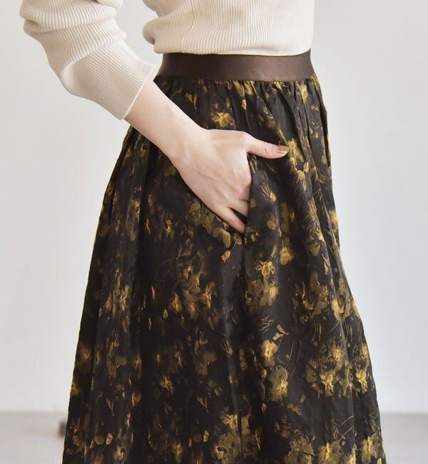 quaranciel「quaranciel:〈洗濯機可能〉フラワー ジャカード タック ギャザー フレア スカート」|フレア|