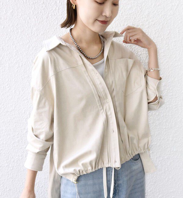 SHIPS for women「〈手洗い可能〉ポリエステル スエード 裾 ドロスト シャツ 羽織」|シャツ・ブラウス|ベージュ