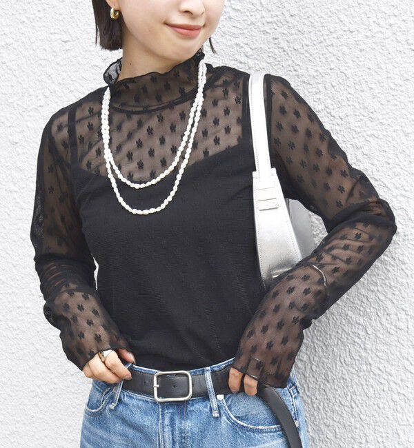 SHIPS for women「〈手洗い可能〉フラワー チュール ハイネック プルオーバー」|Tシャツ・カットソー|