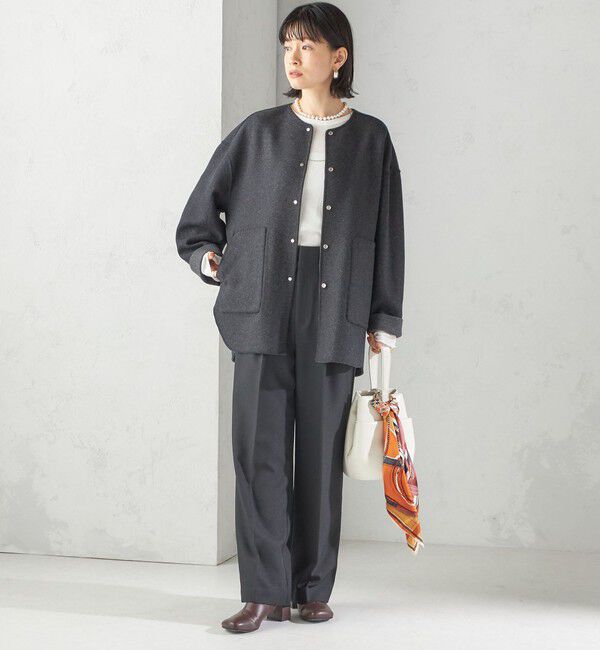 SHIPS for women「セミ 梳毛 配色 リバーシブル ノーカラー ショート コート」|ノーカラーコート|