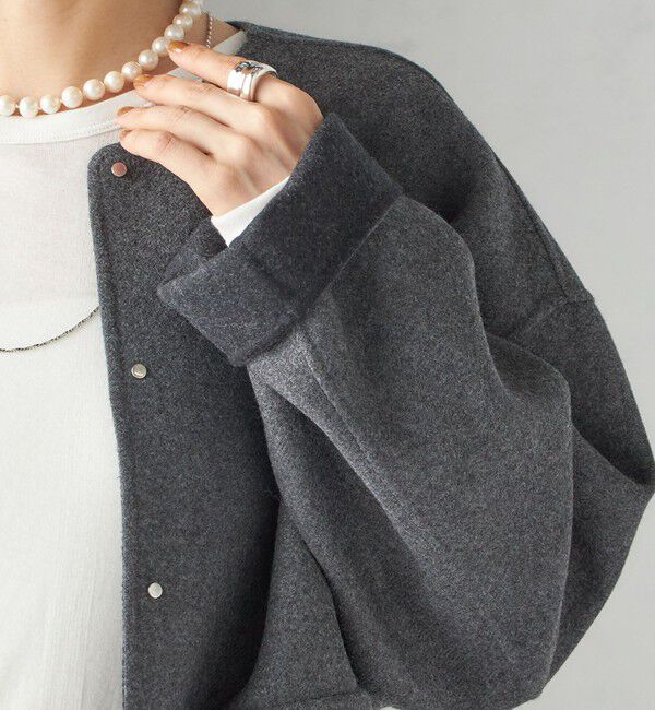 SHIPS for women「セミ 梳毛 配色 リバーシブル ノーカラー ショート コート」|ノーカラーコート|