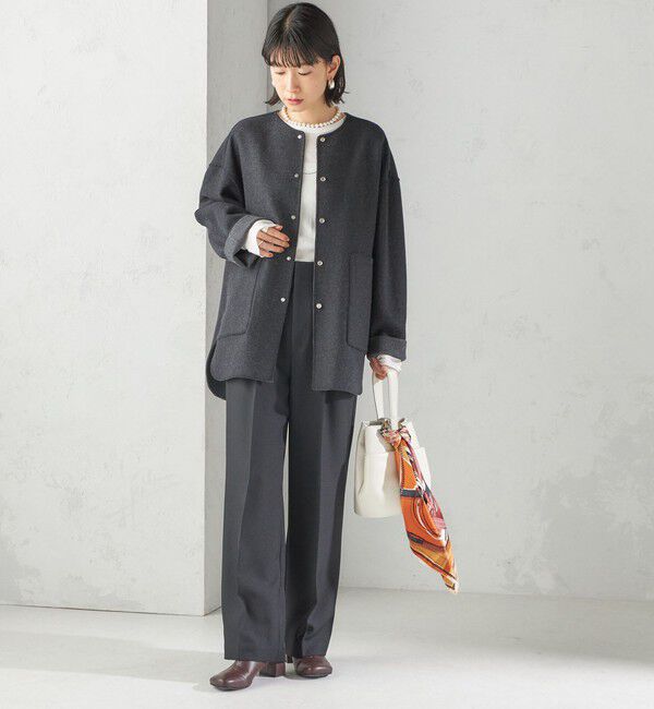 SHIPS for women「セミ 梳毛 配色 リバーシブル ノーカラー ショート コート」|ノーカラーコート|