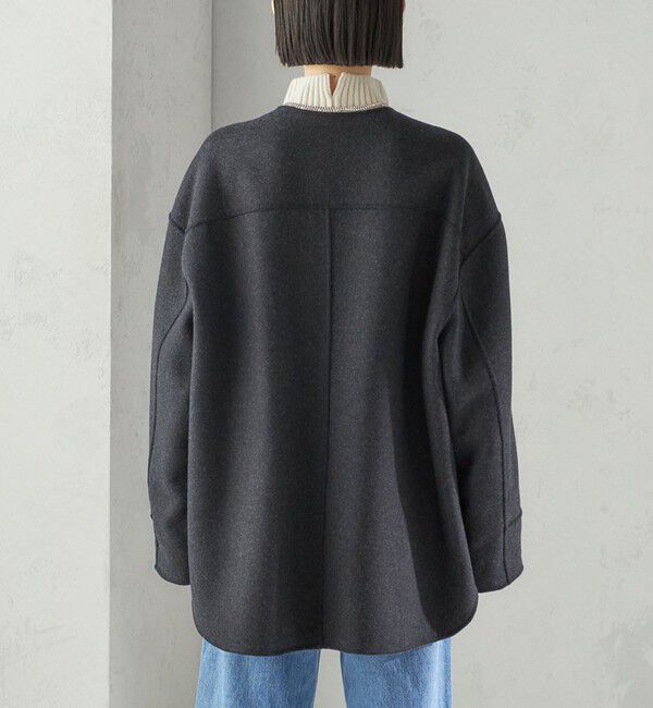 SHIPS for women「セミ 梳毛 配色 リバーシブル ノーカラー ショート コート」|ノーカラーコート|