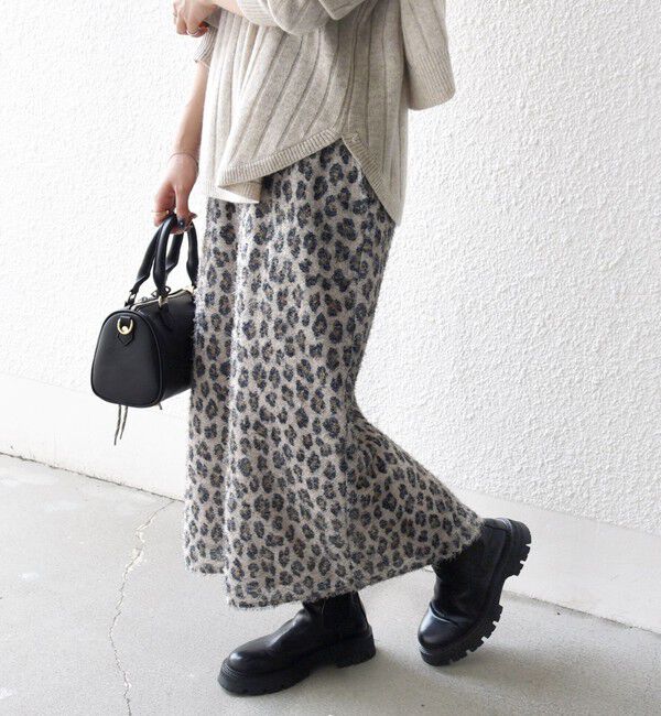 SHIPS any「SHIPS any:〈手洗い可能〉レオパード ジャカード Iライン イージー スカート」|タイト|ベージュ