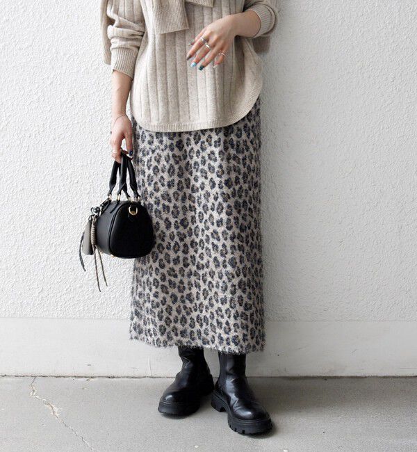 SHIPS any「SHIPS any:〈手洗い可能〉レオパード ジャカード Iライン イージー スカート」|タイト|