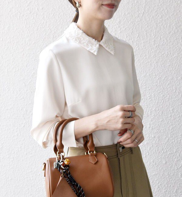 SHIPS any「SHIPS any:〈洗濯機可能〉サテン レースカラー ブラウス」|シャツ・ブラウス|