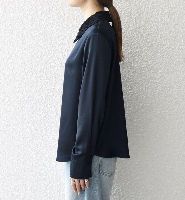 SHIPS any「SHIPS any:〈洗濯機可能〉サテン レースカラー ブラウス」|シャツ・ブラウス|