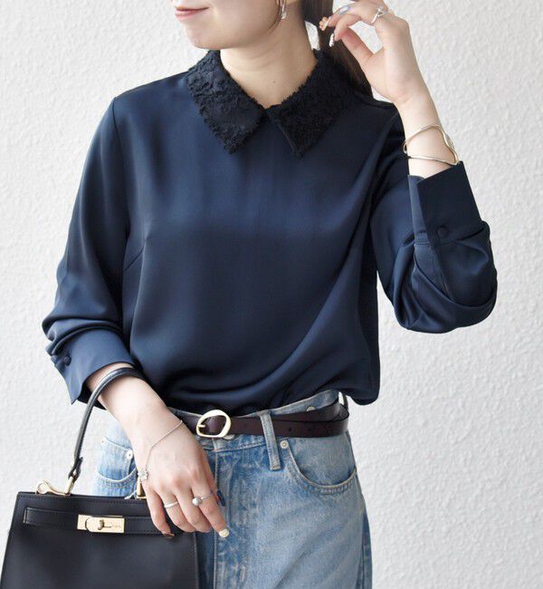 SHIPS any「SHIPS any:〈洗濯機可能〉サテン レースカラー ブラウス」|シャツ・ブラウス|