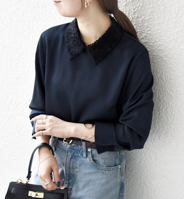 SHIPS any「SHIPS any:〈洗濯機可能〉サテン レースカラー ブラウス」|シャツ・ブラウス|