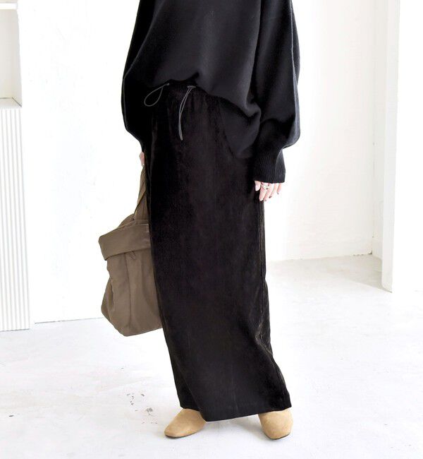 quaranciel「quaranciel:〈洗濯機可能〉ポリエステル ベロア Iライン イージー スカート」|スカート|