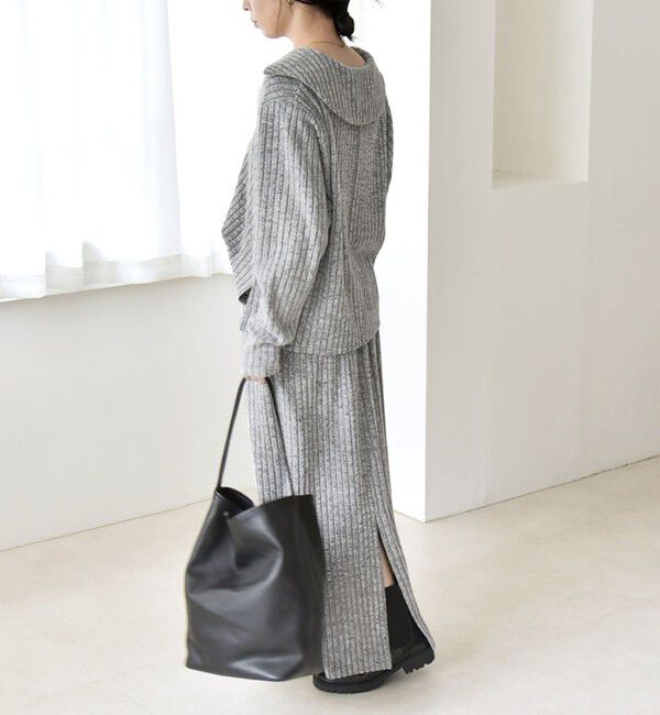 quaranciel「《予約》quaranciel:〈手洗い可能〉ポリエステル ベロア スキッパー ニット &  Iライン スカート」|ワンピース|