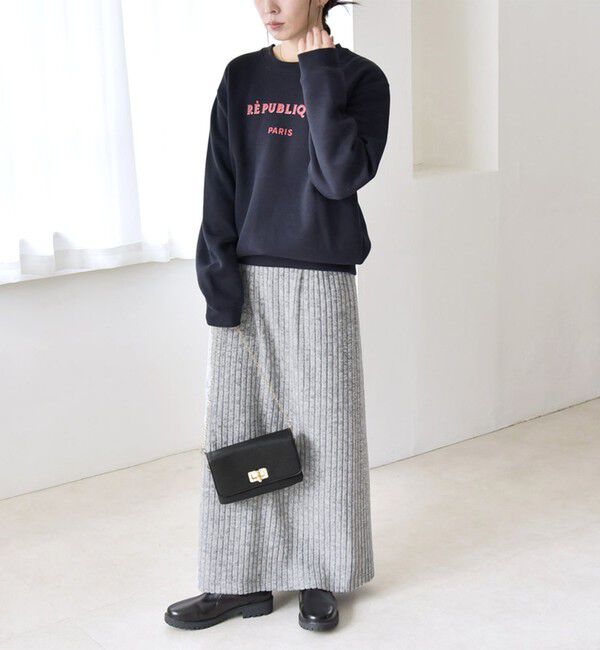 quaranciel「《予約》quaranciel:〈手洗い可能〉ポリエステル ベロア スキッパー ニット &  Iライン スカート」|ワンピース|