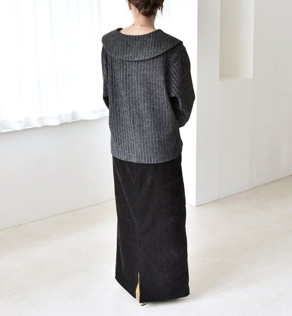 quaranciel「《予約》quaranciel:〈手洗い可能〉ポリエステル ベロア スキッパー ニット &  Iライン スカート」|ワンピース|