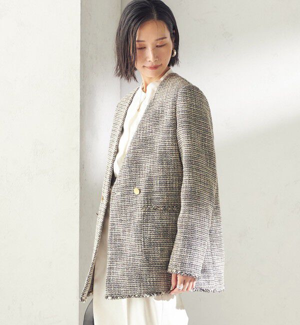 SHIPS for women「トライスピン 杢 ツイード カラーレス ジャケット（セレモニー対応可）」|ノーカラージャケット|
