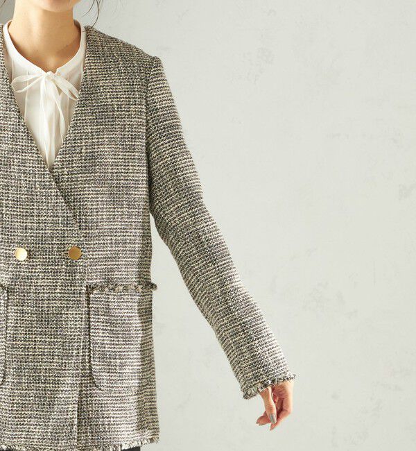 SHIPS for women「トライスピン 杢 ツイード カラーレス ジャケット（セレモニー対応可）」|ノーカラージャケット|