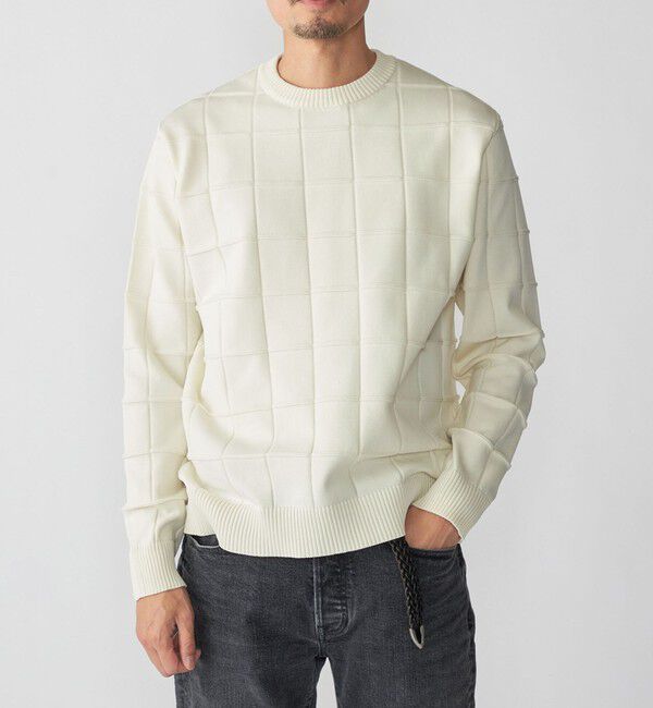 SHIPS「SHIPS:〈手洗い可能〉アモッサ ブロックリンクス ロングスリーブ」|ニット・セーター|オフホワイト