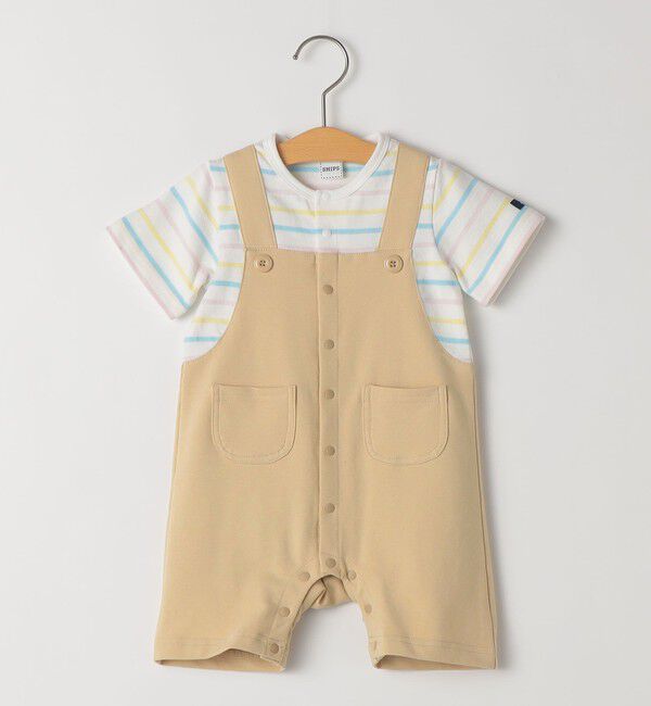 SHIPS KIDS「SHIPS KIDS:70～80cm / フェイク サスペンダー ロンパース」|ロンパース|オフホワイト