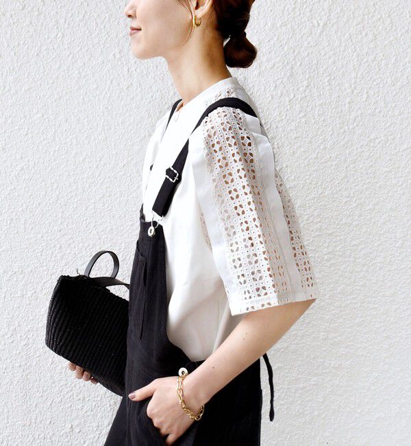 SHIPS for women「《予約》【WEB限定】〈手洗い可能〉レース コンビ ショート スリーブ カットソー」|Tシャツ・カットソー|