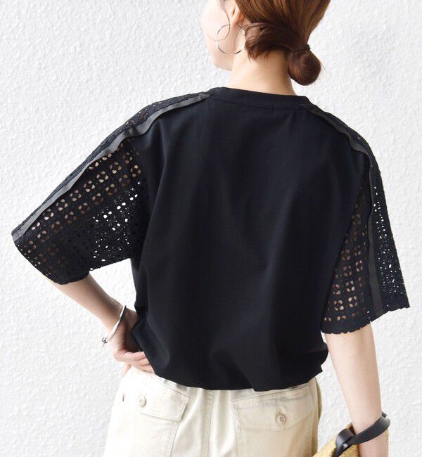 SHIPS for women「《予約》【WEB限定】〈手洗い可能〉レース コンビ ショート スリーブ カットソー」|Tシャツ・カットソー|