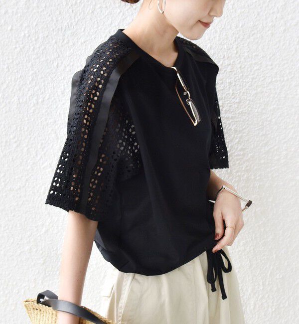 SHIPS for women「《予約》【WEB限定】〈手洗い可能〉レース コンビ ショート スリーブ カットソー」|Tシャツ・カットソー|