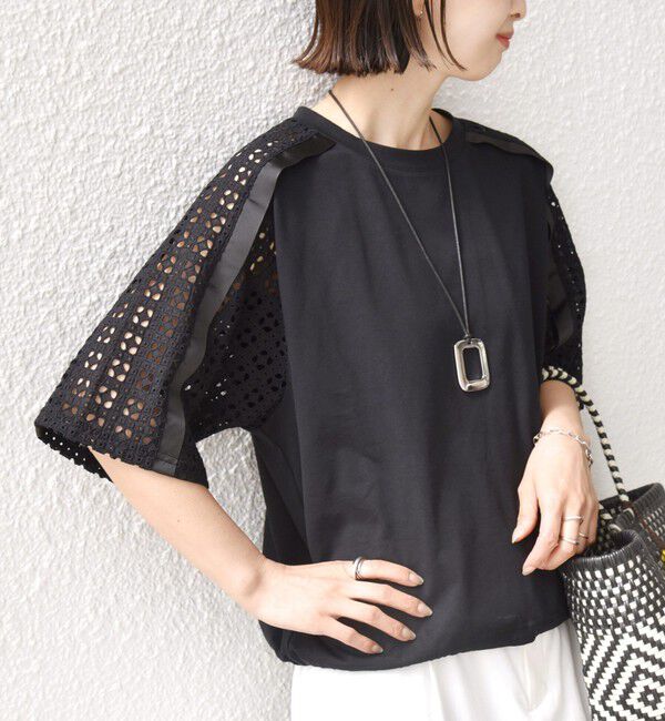 SHIPS for women「《予約》【WEB限定】〈手洗い可能〉レース コンビ ショート スリーブ カットソー」|Tシャツ・カットソー|