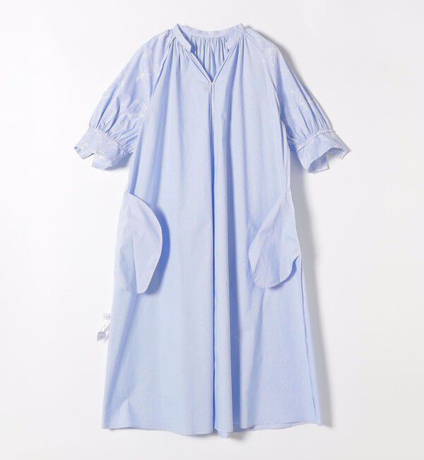 quaranciel「《予約》quaranciel:〈洗濯機可能〉ストライプ フラワー刺繍 スキッパー シャツ ワンピース」|ワンピース|