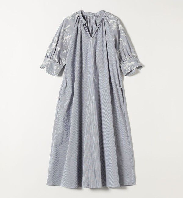 quaranciel「《予約》quaranciel:〈洗濯機可能〉ストライプ フラワー刺繍 スキッパー シャツ ワンピース」|ワンピース|