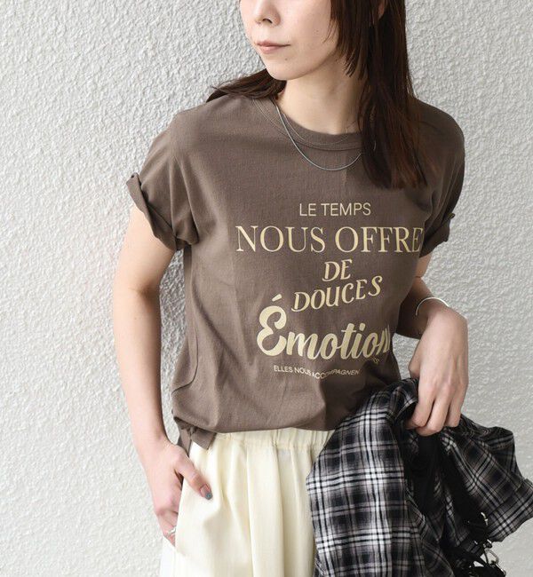 SHIPS Colors 「《予約》SHIPS Colors:〈洗濯機可能〉フロッキー コンビ プリント TEE◆」|Tシャツ・カットソー|ブラウン