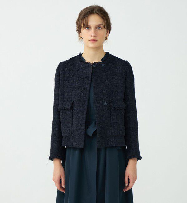 Ballsey「ラメミックスツイード セミダブルクルージャケット」|ノーカラージャケット|